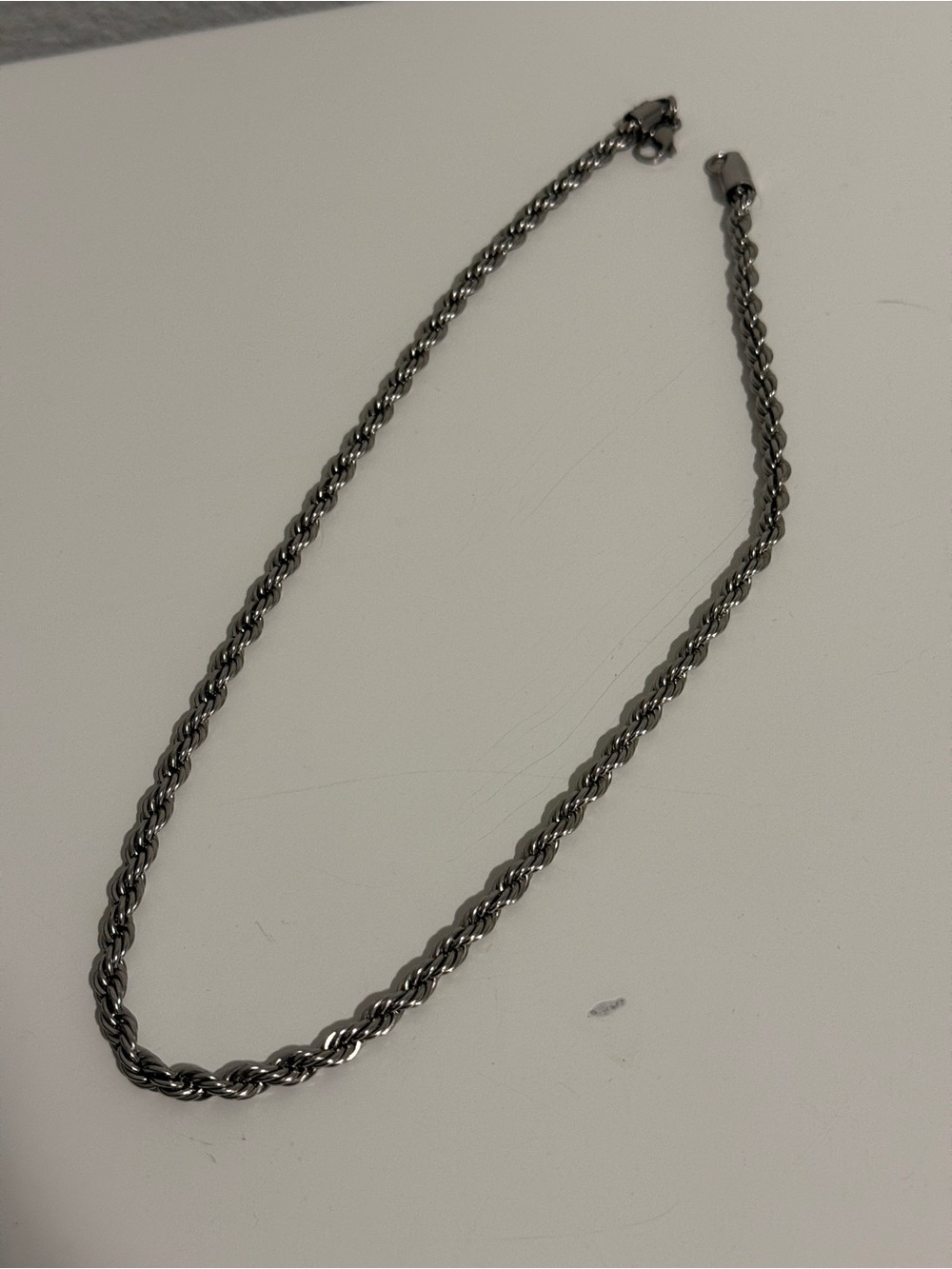 Men's Silver Rope Chain Necklace - Classic Twist Design